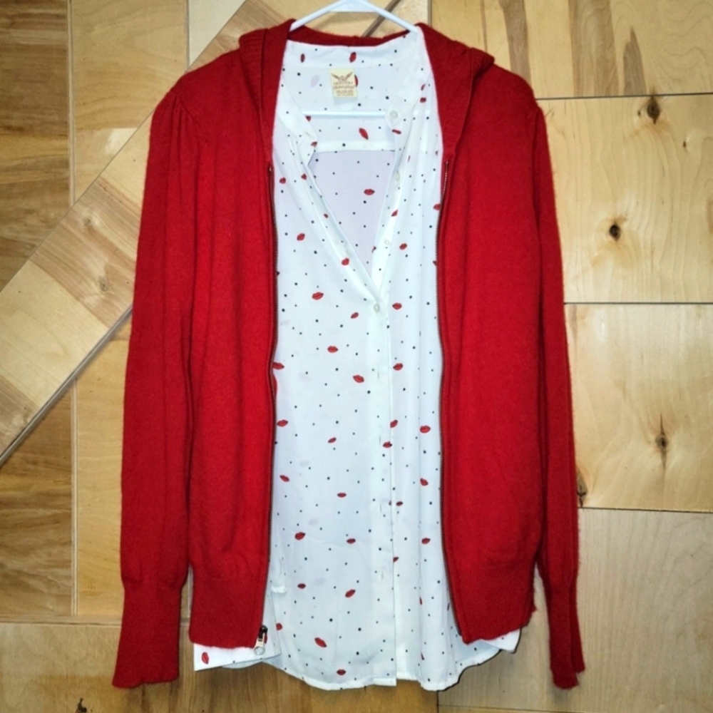 Lips Valentine's Blouse with Sweater Cardigan